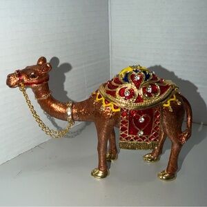 Gold Camel Hinged Trinket Box, Rhinestone Enameled Figurine